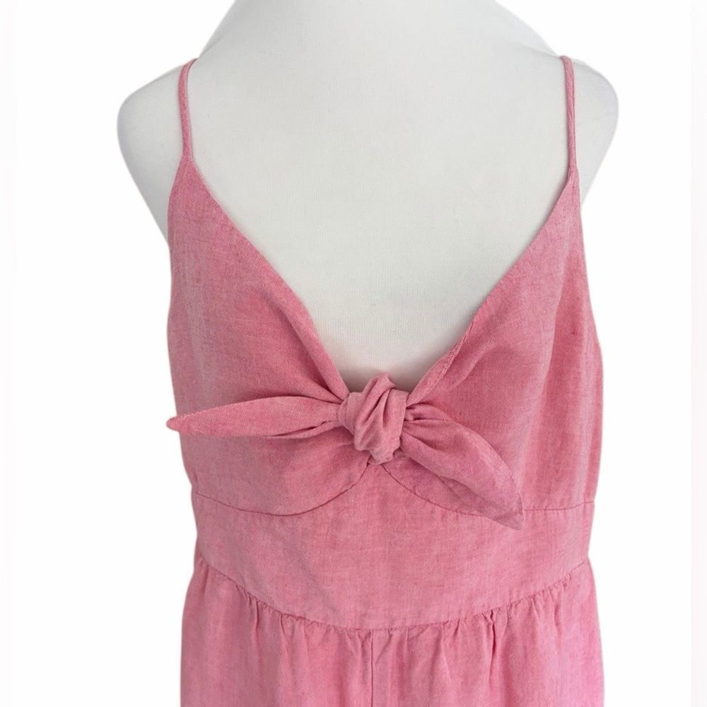 LOFT Linen Blend Tie Front Pink Jumpsuit size 12. - Picture 5 of 12